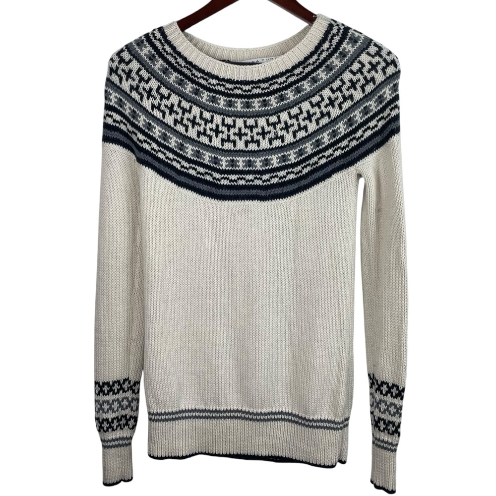 Trina Turk | Cream Gray Black Fair Isle Merino Wool Sweater